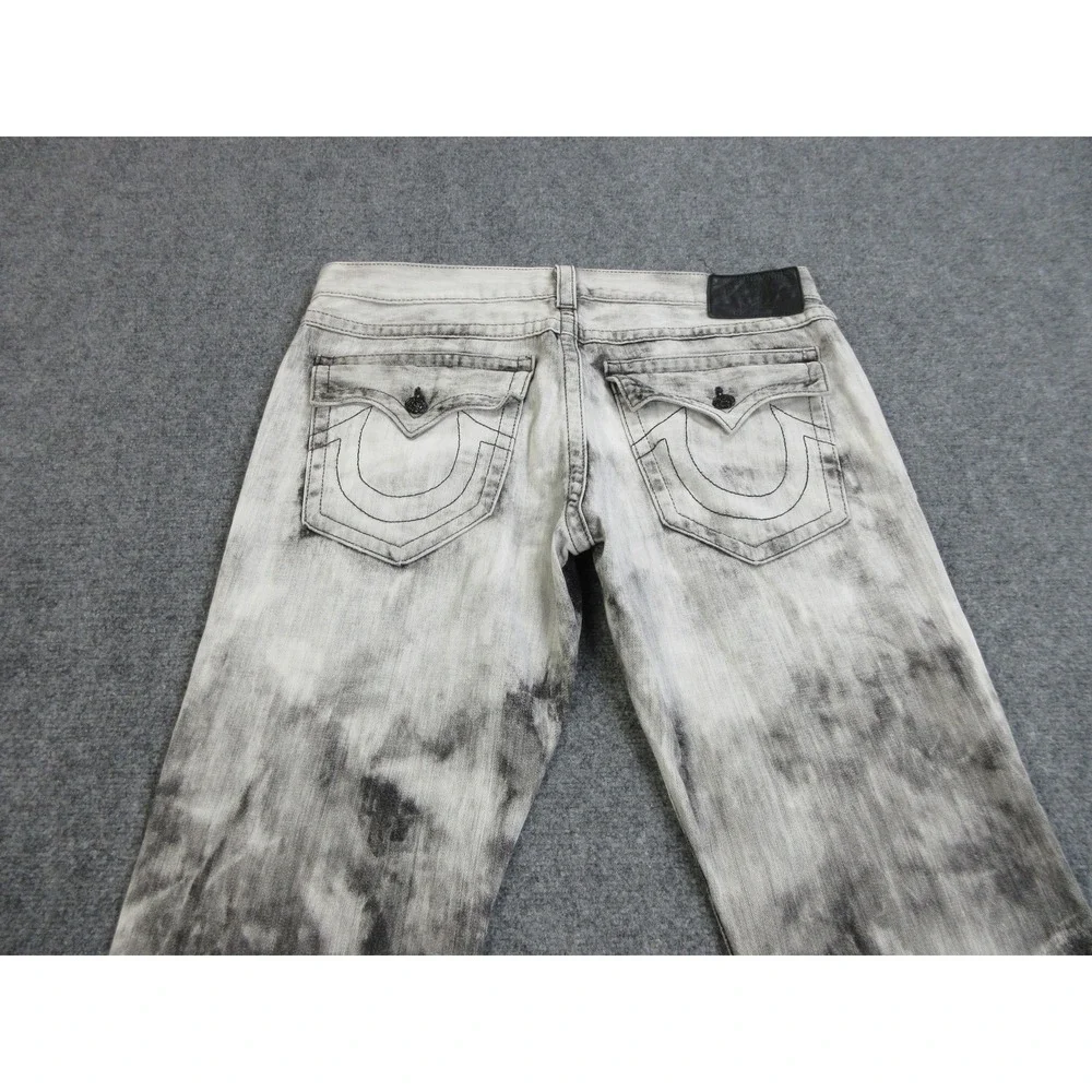 True Religion Ricky Jeans Mens 38x32 Gray Acid Wash Flap Pocket Denim USA